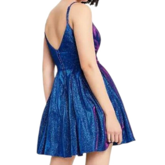 B.Darlin Glitter knit Skater Party Dress Spaghetti Straps Saphire/Fuschia 11/12 - Picture 2 of 11